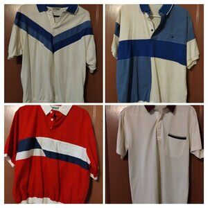 LOT OF 4 MENS VINTAGE 80s CC Sport, IDLETIME Polo Striped Blue White size MEDIUM